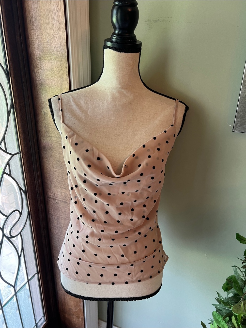 Sans Souci Blush Pink Polka Dot Cowl Neck Tank Sans Souci